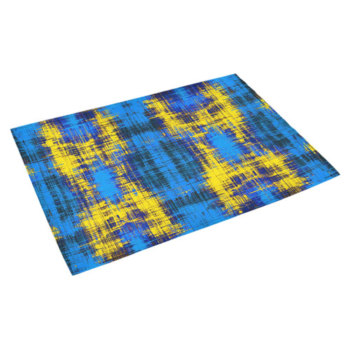 geometric plaid pattern painting abstract in blue yellow and black Azalea Doormat 30" x 18" (Sponge Material)