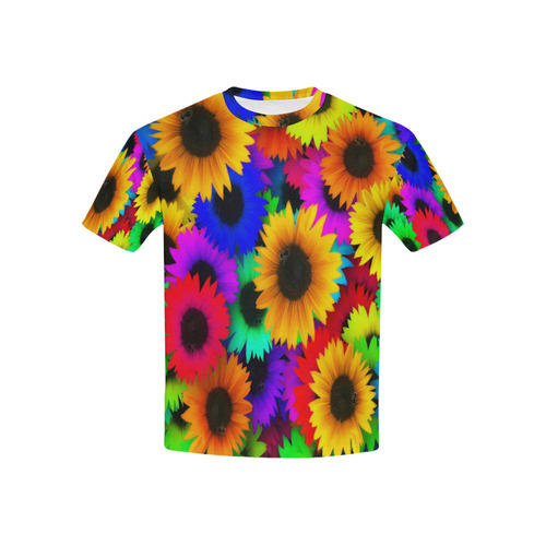 Neon Rainbow Pop Sunflowers Kids' All Over Print T-shirt (USA Size) (Model T40)