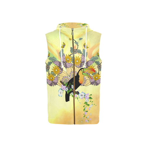 Toucan with flowers All Over Print Sleeveless Zip Up Hoodie for Women (Model H16)