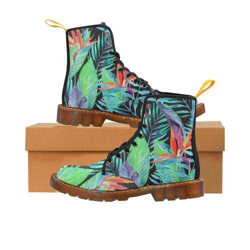 Tropical Bird of Paradise Floral Watercolor Martin Boots For Women Model 1203H