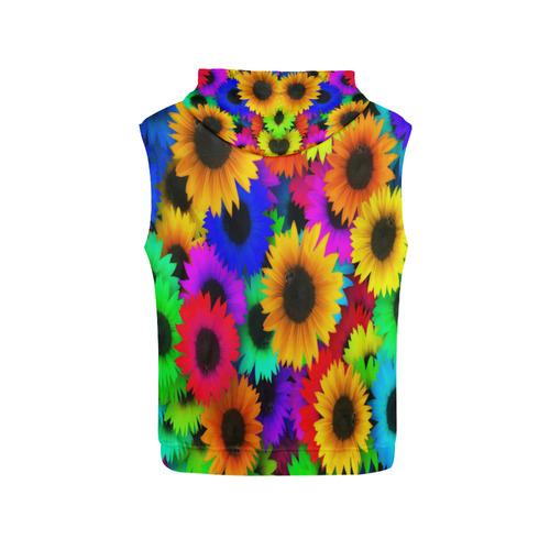 Neon Rainbow Pop Sunflowers All Over Print Sleeveless Hoodie for Men (Model H15)