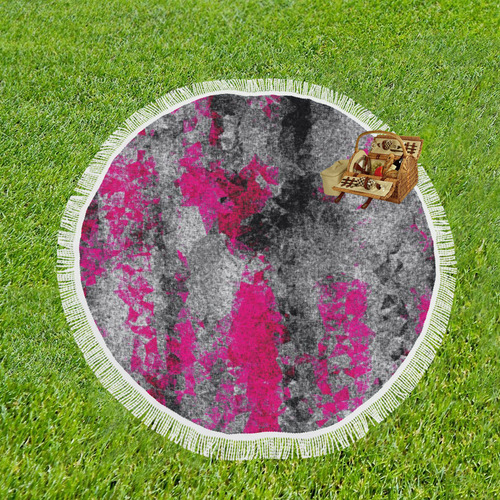 vintage psychedelic painting texture abstract in pink and black with noise and grain Circular Beach Shawl 59"x 59"