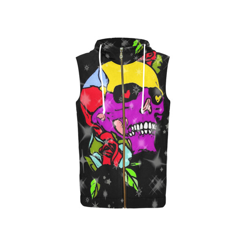 Stars Skull by Popart Lover All Over Print Sleeveless Zip Up Hoodie for Women (Model H16)