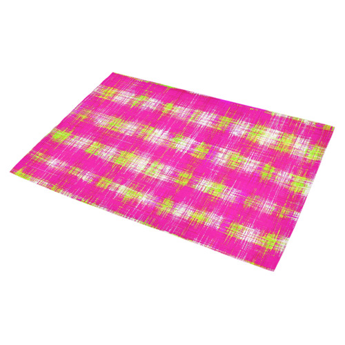 plaid pattern graffiti painting abstract in pink and yellow Azalea Doormat 30" x 18" (Sponge Material)