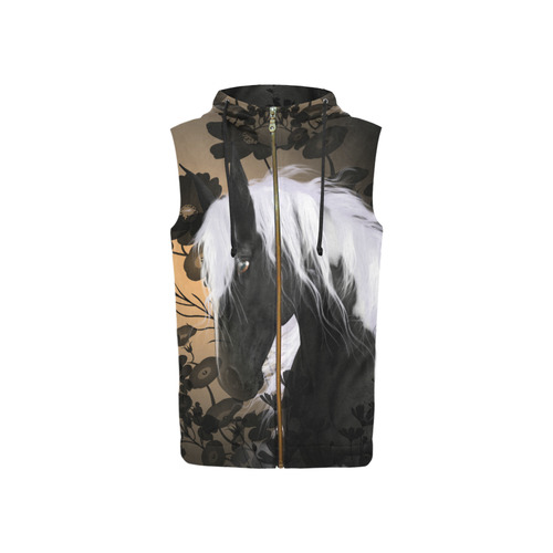 Wonderful black horse with white mane All Over Print Sleeveless Zip Up Hoodie for Women (Model H16)