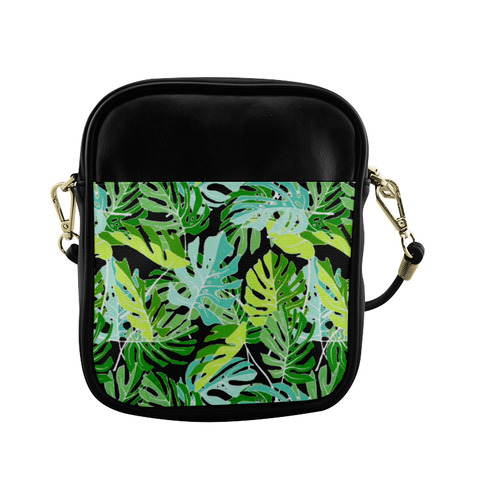 Tropical Leaves Floral Pattern Sling Bag (Model 1627)