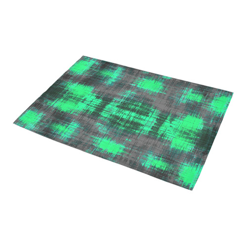 psychedelic geometric plaid abstract pattern in green and black Azalea Doormat 24" x 16" (Sponge Material)
