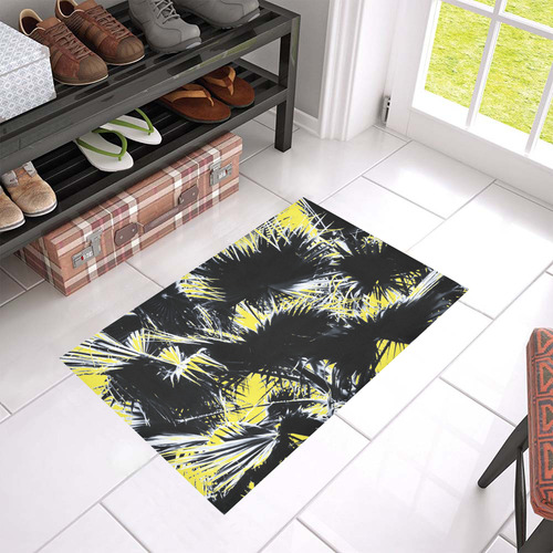 black and white palm leaves with yellow background Azalea Doormat 24" x 16" (Sponge Material)