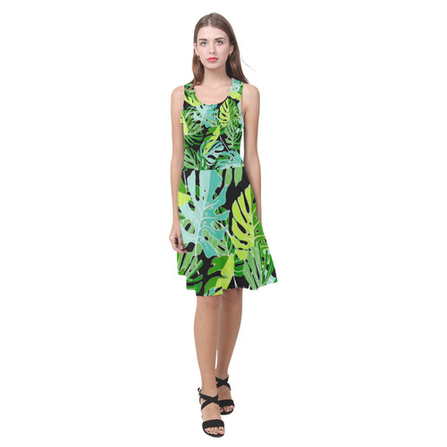 Tropical Leaves Floral Pattern Atalanta Casual Sundress(Model D04)