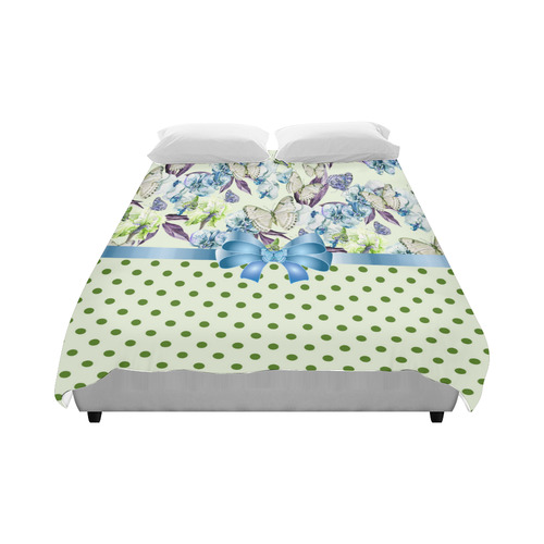 Watercolor Flowers Butterflies Polka Dots Ribbon B Duvet Cover 86"x70" ( All-over-print)