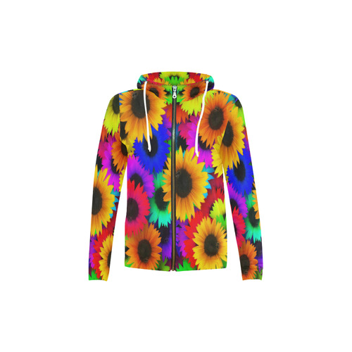Neon Rainbow Pop Sunflowers All Over Print Full Zip Hoodie for Kid (Model H14)