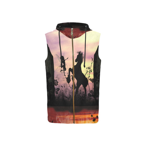 Wonderful fairy with foal in the sunset All Over Print Sleeveless Zip Up Hoodie for Women (Model H16)