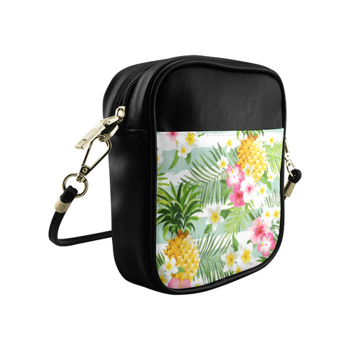 Tropical Pineapple Floral Hibiscus Watercolor Sling Bag (Model 1627)