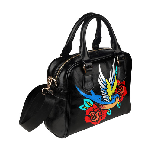 Bird With Red Roses Floral Tattoo Shoulder Handbag (Model 1634)