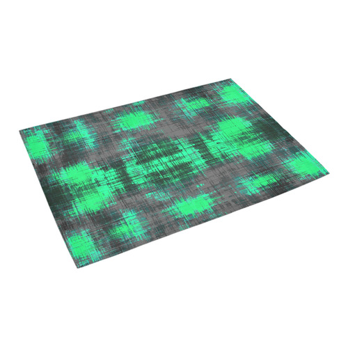 psychedelic geometric plaid abstract pattern in green and black Azalea Doormat 24" x 16" (Sponge Material)