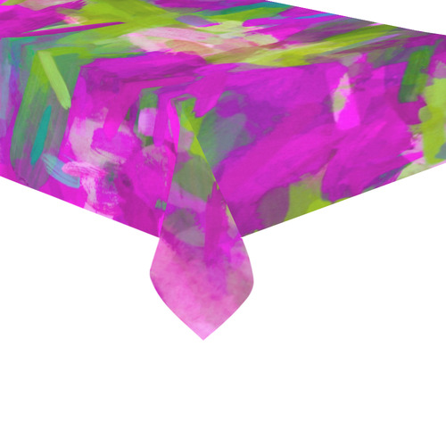 splash painting abstract texture in purple pink green Cotton Linen Tablecloth 60"x 104"