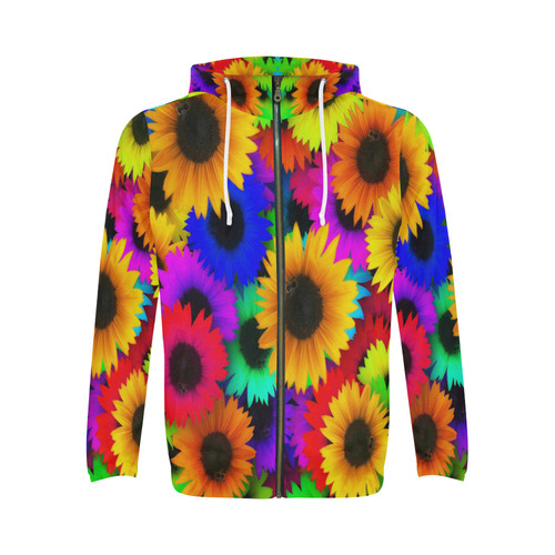 Neon Rainbow Pop Sunflowers All Over Print Full Zip Hoodie for Men (Model H14)