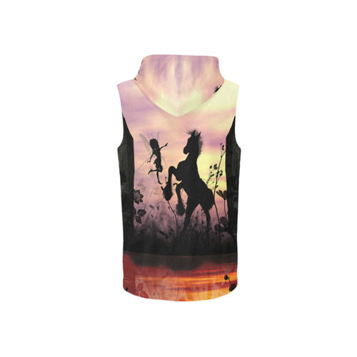 Wonderful fairy with foal in the sunset All Over Print Sleeveless Zip Up Hoodie for Women (Model H16)