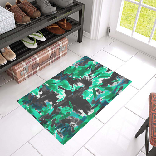 psychedelic vintage camouflage painting texture abstract in green and black Azalea Doormat 24" x 16" (Sponge Material)