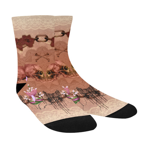 Awesome skulls with flowres Crew Socks