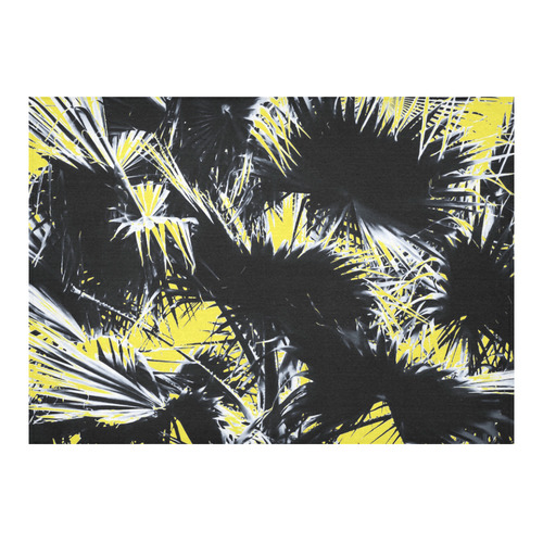 black and white palm leaves with yellow background Cotton Linen Tablecloth 60"x 84"
