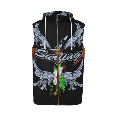 Sport, surfing with damask All Over Print Sleeveless Zip Up Hoodie for Men (Model H16)
