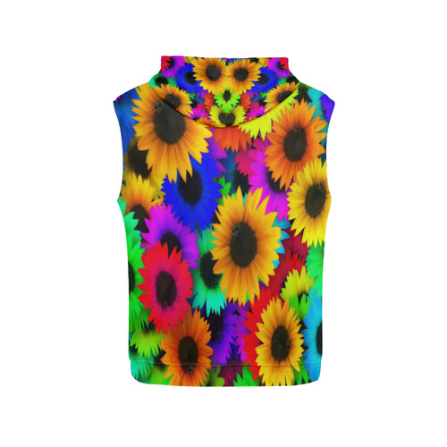 Neon Rainbow Pop Sunflowers All Over Print Sleeveless Hoodie for Women (Model H15)