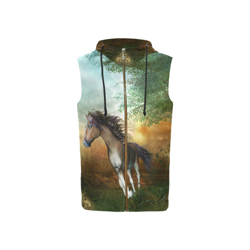 Wonderful running horse All Over Print Sleeveless Zip Up Hoodie for Women (Model H16)