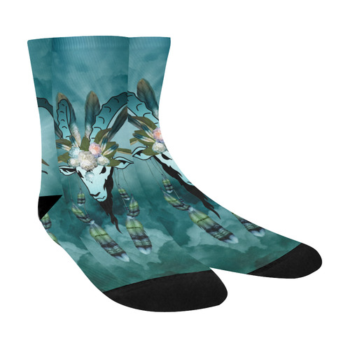 The billy goat with feathers and flowers Crew Socks