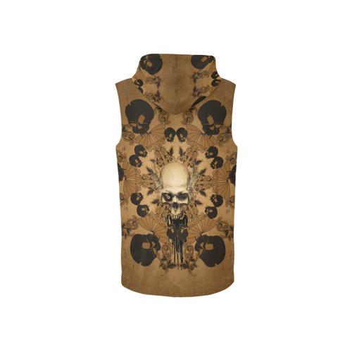 Skull with skull mandala on the background All Over Print Sleeveless Zip Up Hoodie for Women (Model H16)