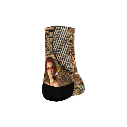 Steampunk lady with gears and clocks Quarter Socks