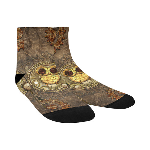 Steampunk, wonderful owl,clocks and gears Quarter Socks