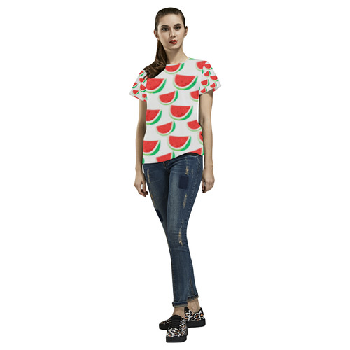 Watermelon Summer Fruit Pattern All Over Print T-Shirt for Women (USA Size) (Model T40)