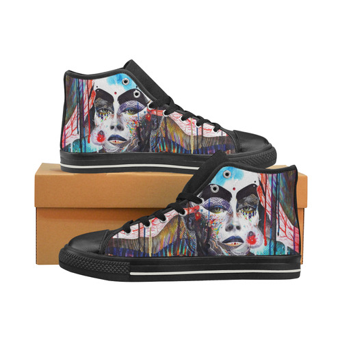 Abstract Star Girl Women's Classic High Top Canvas Shoes (Model 017)
