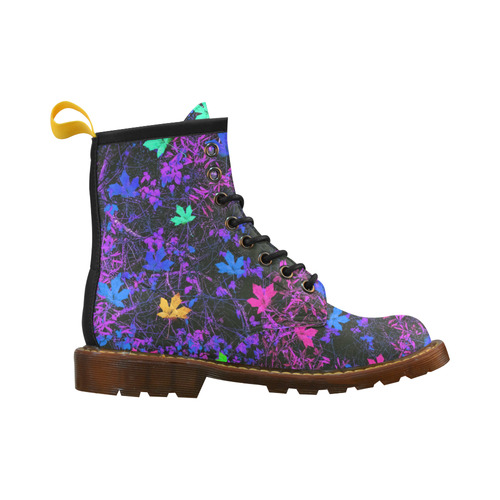 maple leaf in pink blue green yellow purple with pink and purple creepers plants background High Grade PU Leather Martin Boots For Women Model 402H