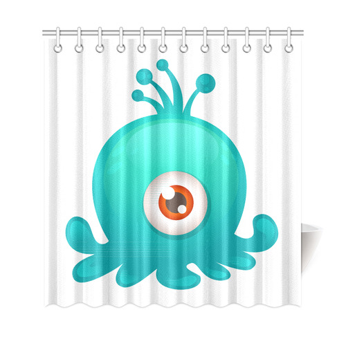 Blue Green Cute Octopus Monster One Eye Shower Curtain 69"x72"