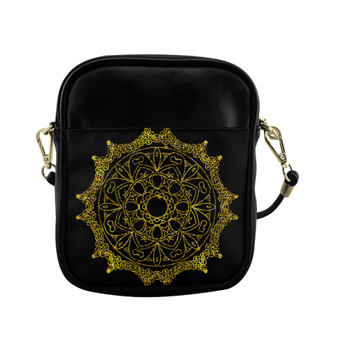 Gold Floral Mandala Sling Bag (Model 1627)