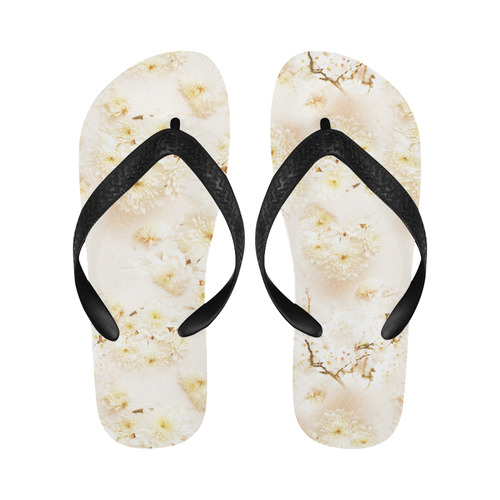 Lost in Antique White Flowers Flip Flops for Men/Women (Model 040)