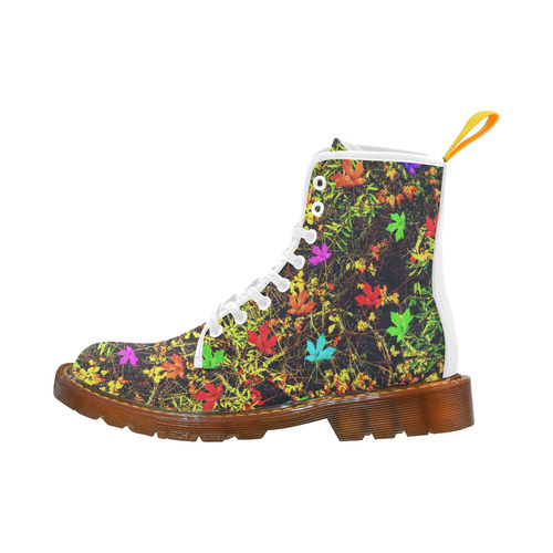 maple leaf in blue red green yellow pink orange with green creepers plants background Martin Boots For Men Model 1203H