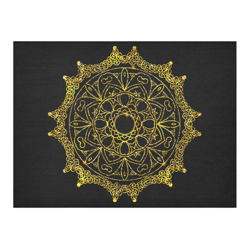 Gold Floral Mandala Cotton Linen Tablecloth 52"x 70"