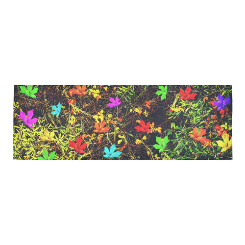 maple leaf in blue red green yellow pink orange with green creepers plants background Area Rug 9'6''x3'3''