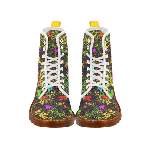 maple leaf in blue red green yellow pink orange with green creepers plants background Martin Boots For Men Model 1203H