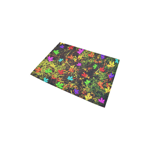 maple leaf in blue red green yellow pink orange with green creepers plants background Area Rug 2'7"x 1'8‘’