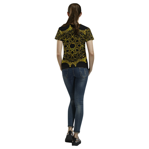 Gold Floral Mandala All Over Print T-Shirt for Women (USA Size) (Model T40)