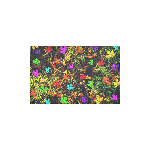 maple leaf in blue red green yellow pink orange with green creepers plants background Area Rug 2'7"x 1'8‘’