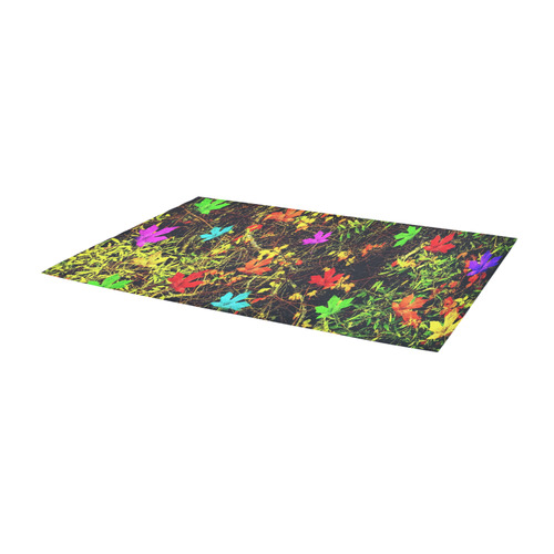 maple leaf in blue red green yellow pink orange with green creepers plants background Area Rug 9'6''x3'3''