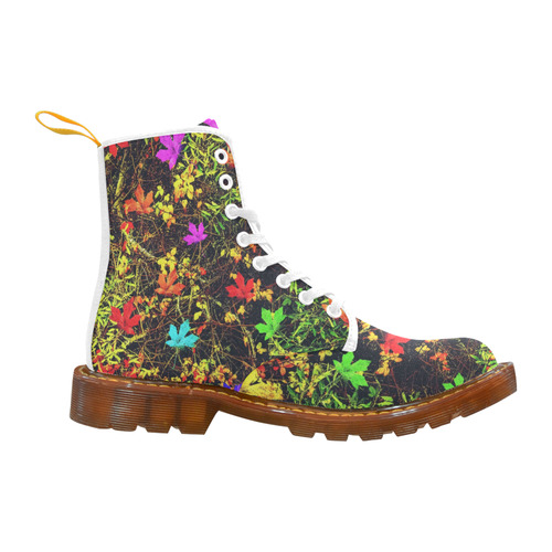 maple leaf in blue red green yellow pink orange with green creepers plants background Martin Boots For Men Model 1203H