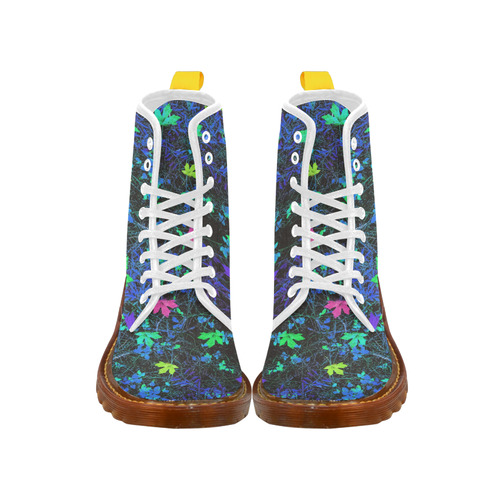 maple leaf in pink green purple blue yellow with blue creepers plants background Martin Boots For Women Model 1203H