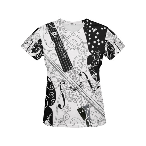 Violin Line Art T Shirt by Juleez All Over Print T-Shirt for Women (USA Size) (Model T40)