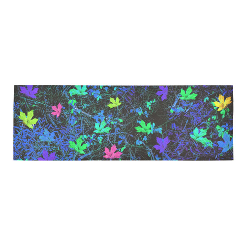 maple leaf in pink green purple blue yellow with blue creepers plants background Area Rug 9'6''x3'3''